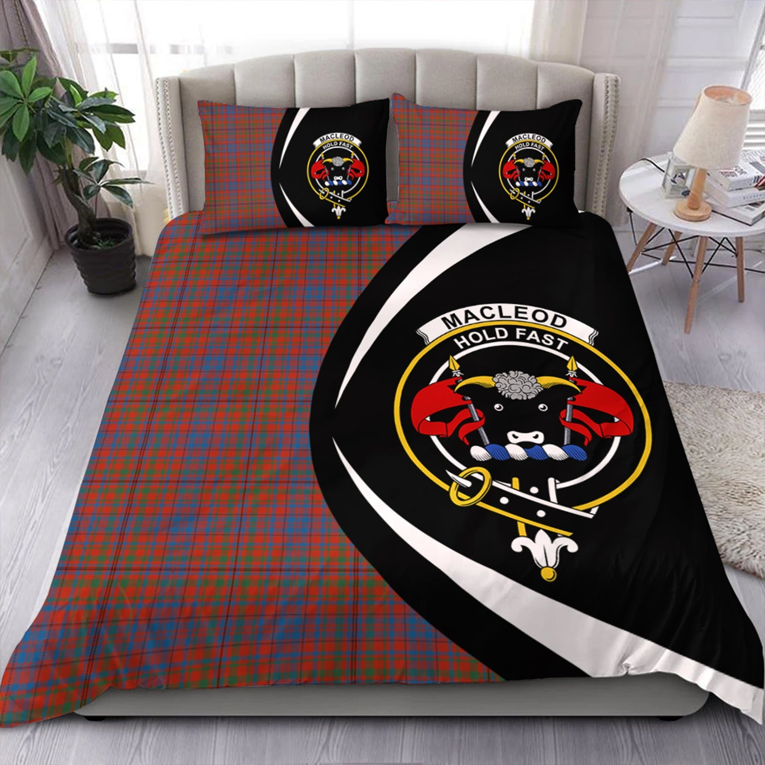 ScotsTee Shop Scottish MacLeod of Tullibardine (Red MacLeod) Ancient Clan Badge Tartan Bedding Set Circle Style