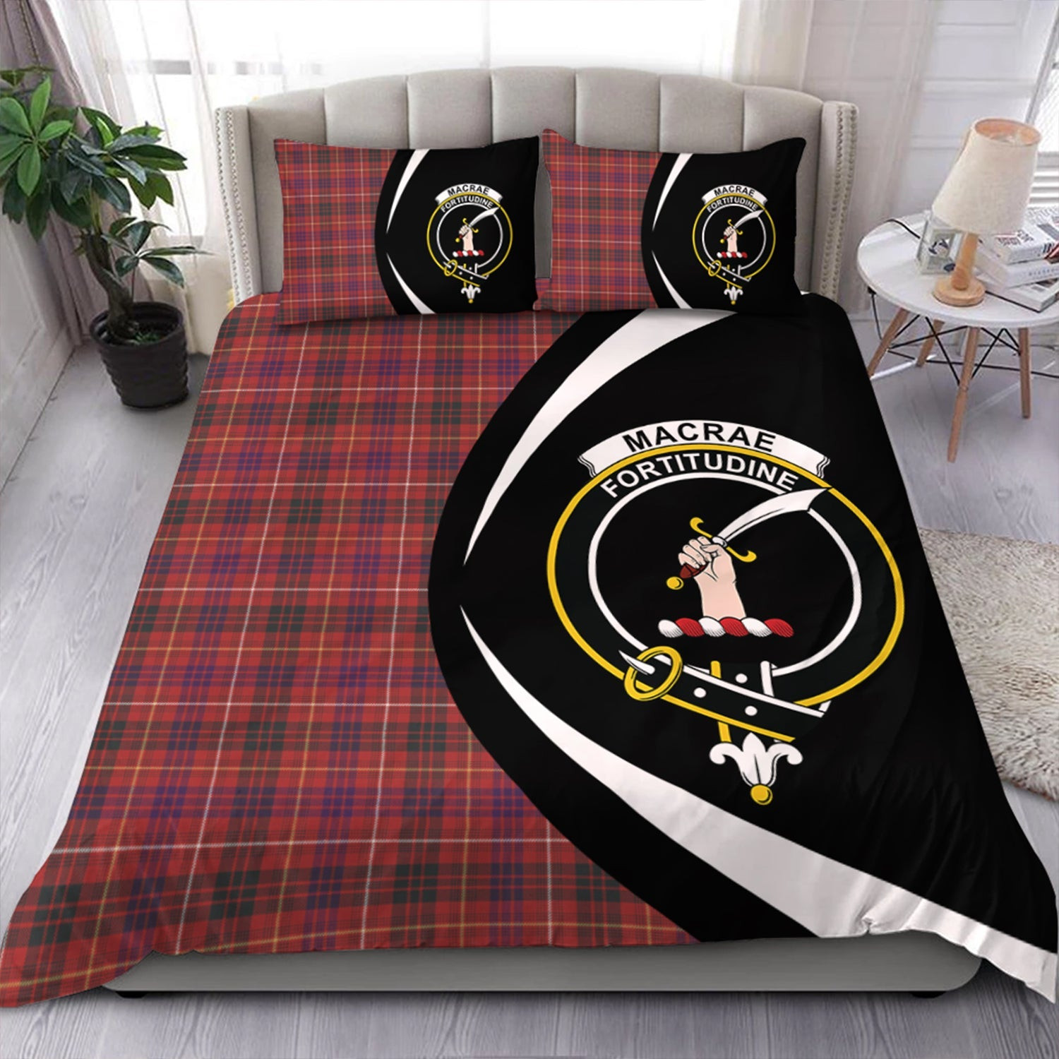 ScotsTee Shop Scottish MacRae of Inverinate Weathered Clan Badge Tartan Bedding Set Circle Style