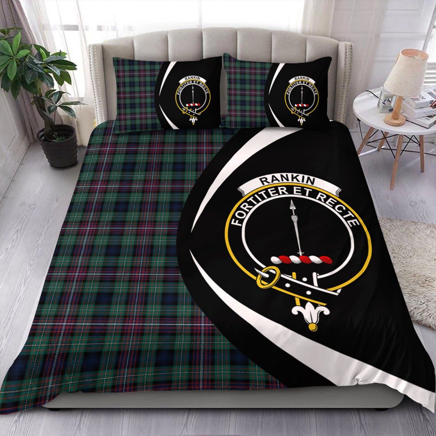 ScotsTee Shop Scottish Rankin (Dalgliesh) Modern Clan Badge Tartan Bedding Set Circle Style