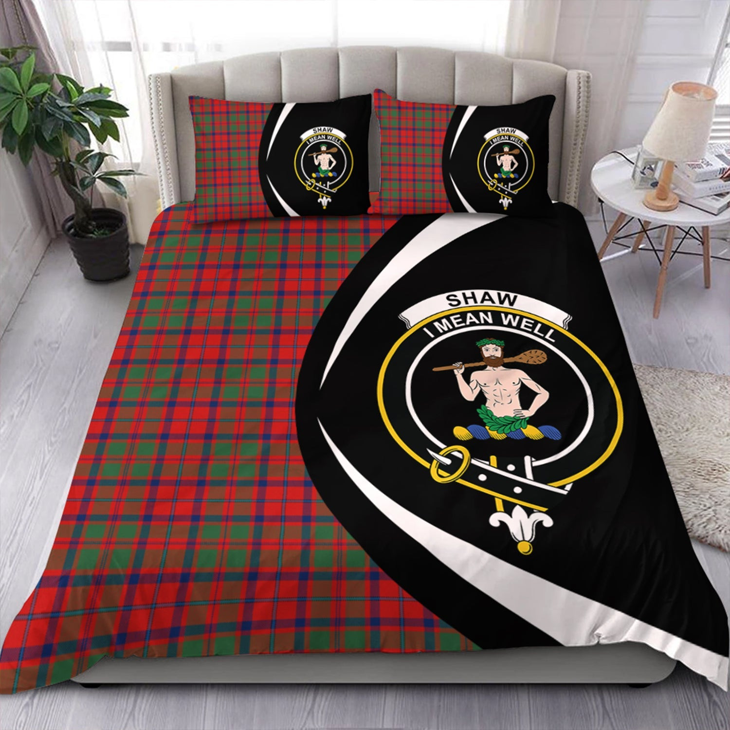 ScotsTee Shop Scottish Shaw of Tordarroch Modern Clan Badge Tartan Bedding Set Circle Style