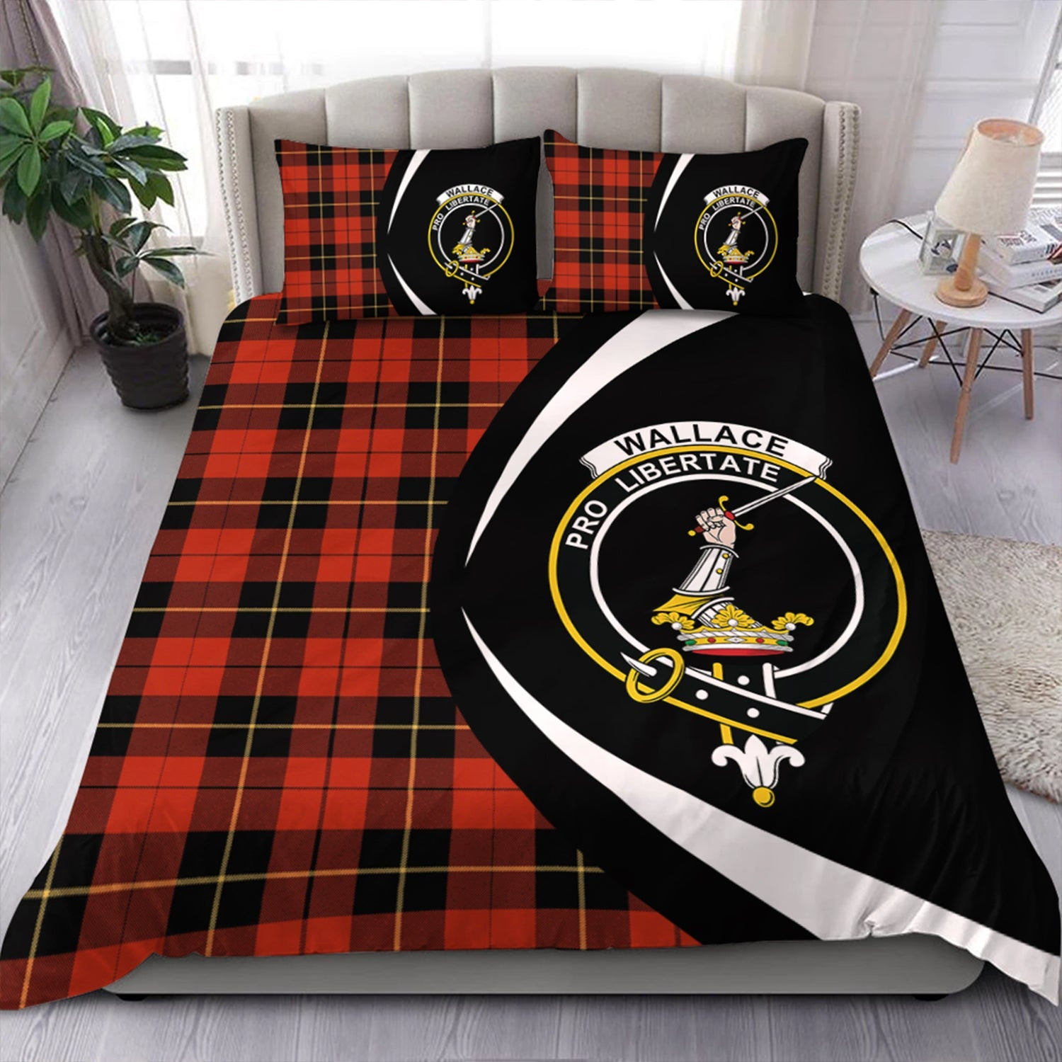 ScotsTee Shop Scottish Wallace (Wallas) Ancient Clan Badge Tartan Bedding Set Circle Style