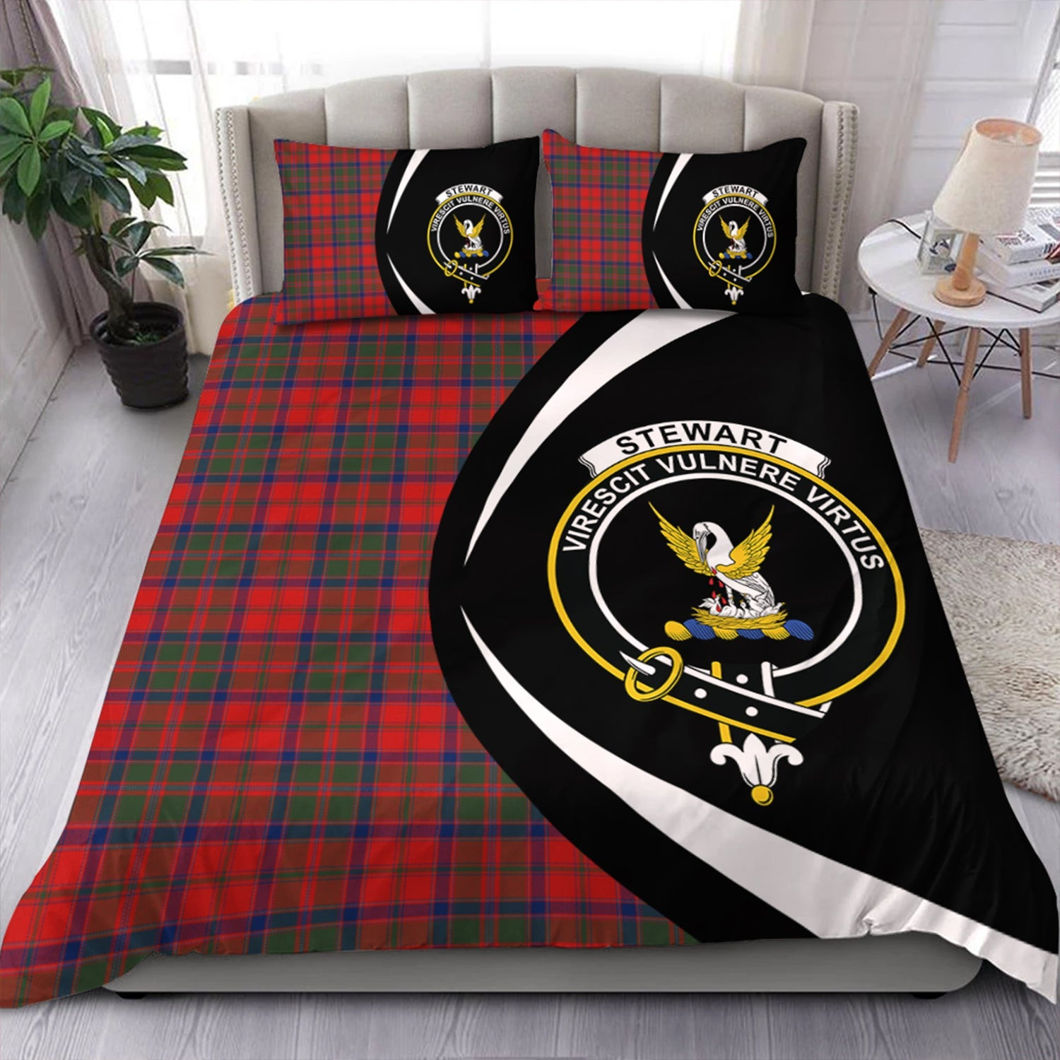 ScotsTee Shop Scottish Stewart of Ardshiel Modern Clan Badge Tartan Bedding Set Circle Style
