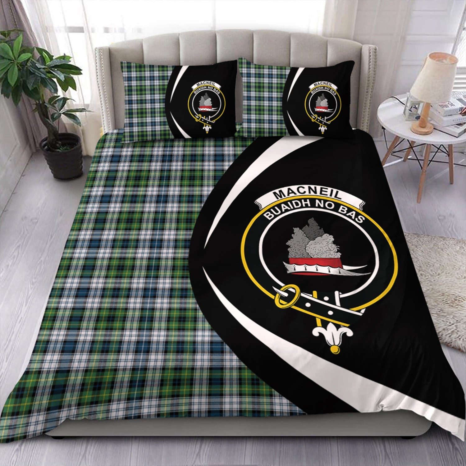 ScotsTee Shop Scottish MacNeil of Barra (MacNeil MacNeill) Paton Dress Modern Clan Badge Tartan Bedding Set Circle Style