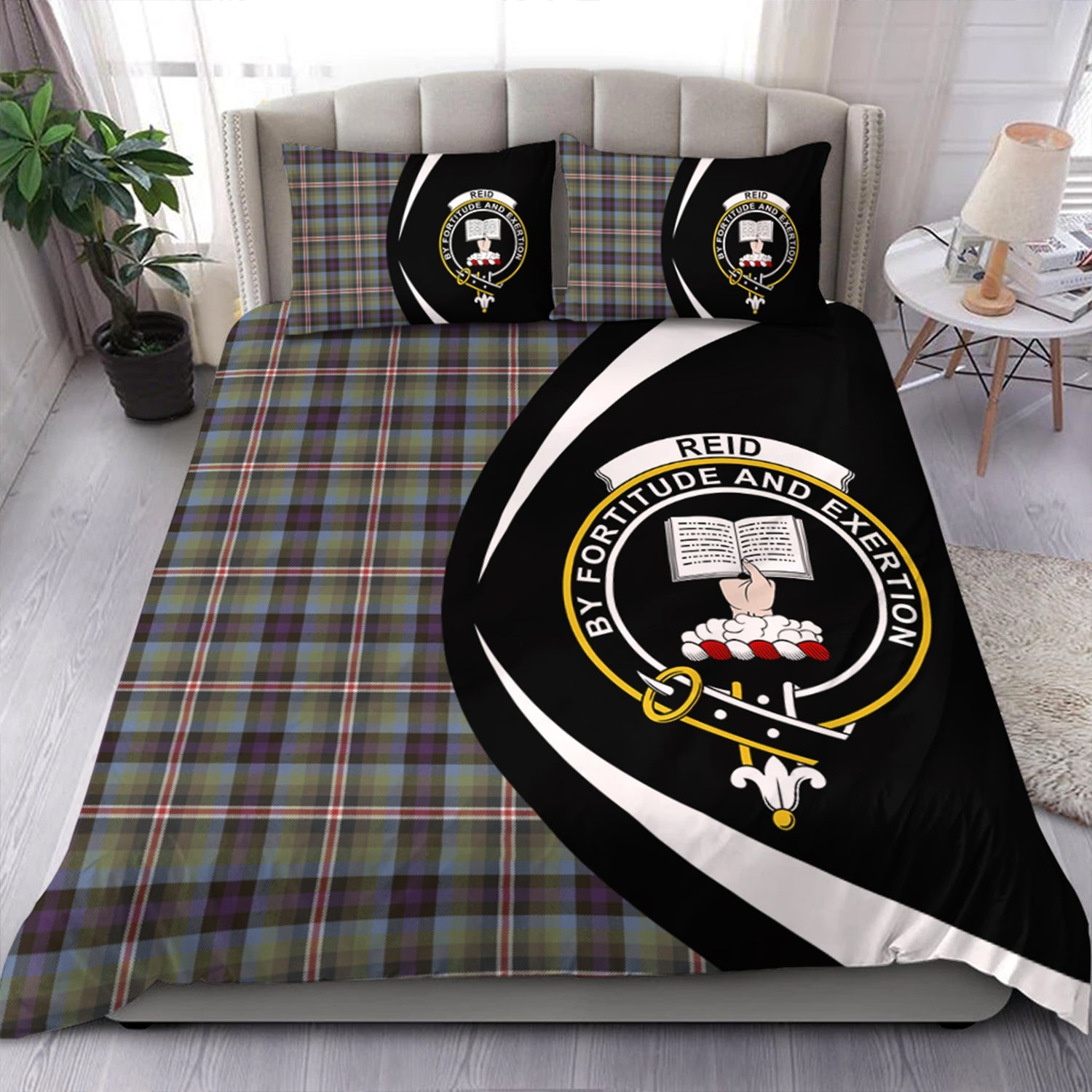 ScotsTee Shop Scottish Reid (Mill City) Weathered Clan Badge Tartan Bedding Set Circle Style