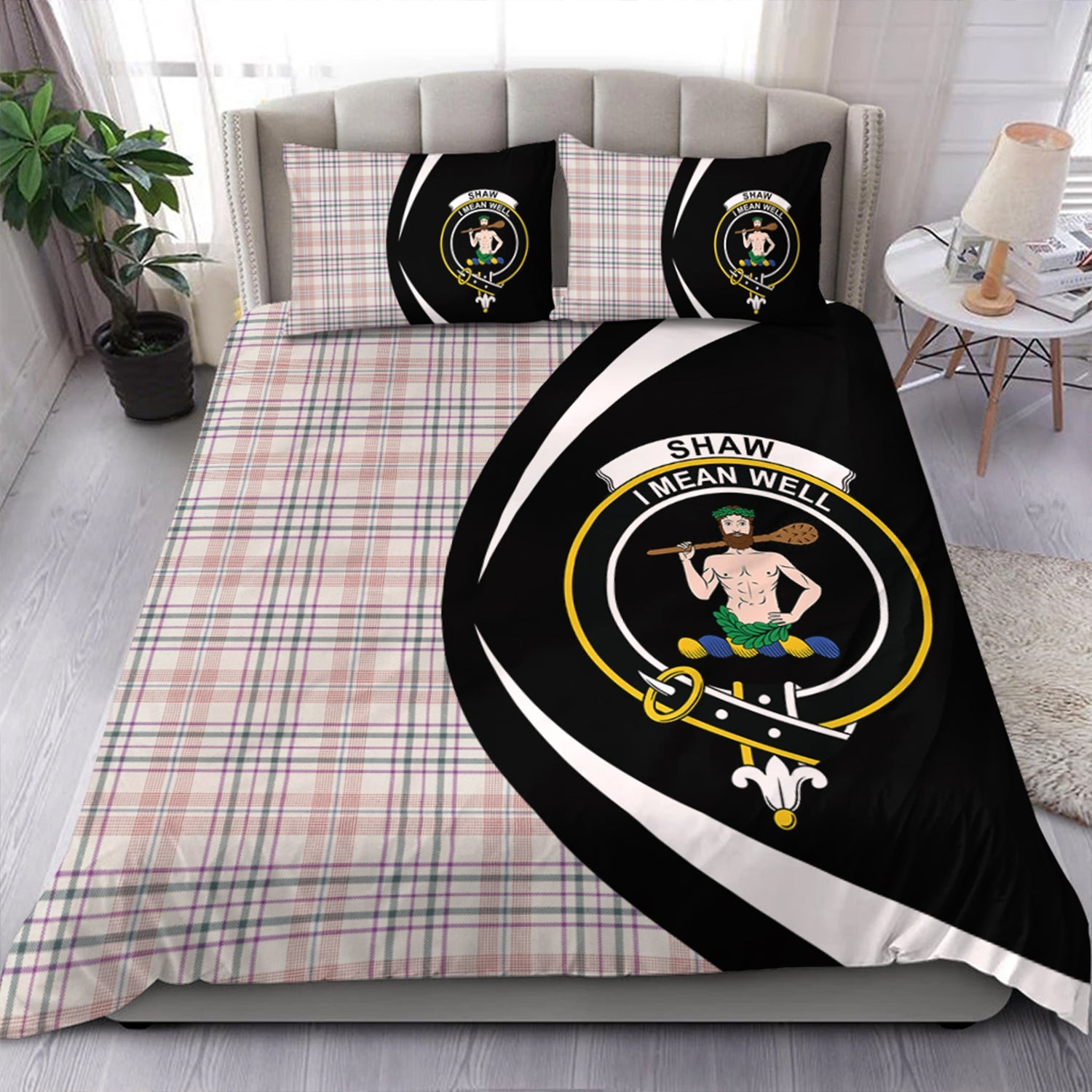 ScotsTee Shop Scottish Shaw Women's Dress Weathered Clan Badge Tartan Bedding Set Circle Style