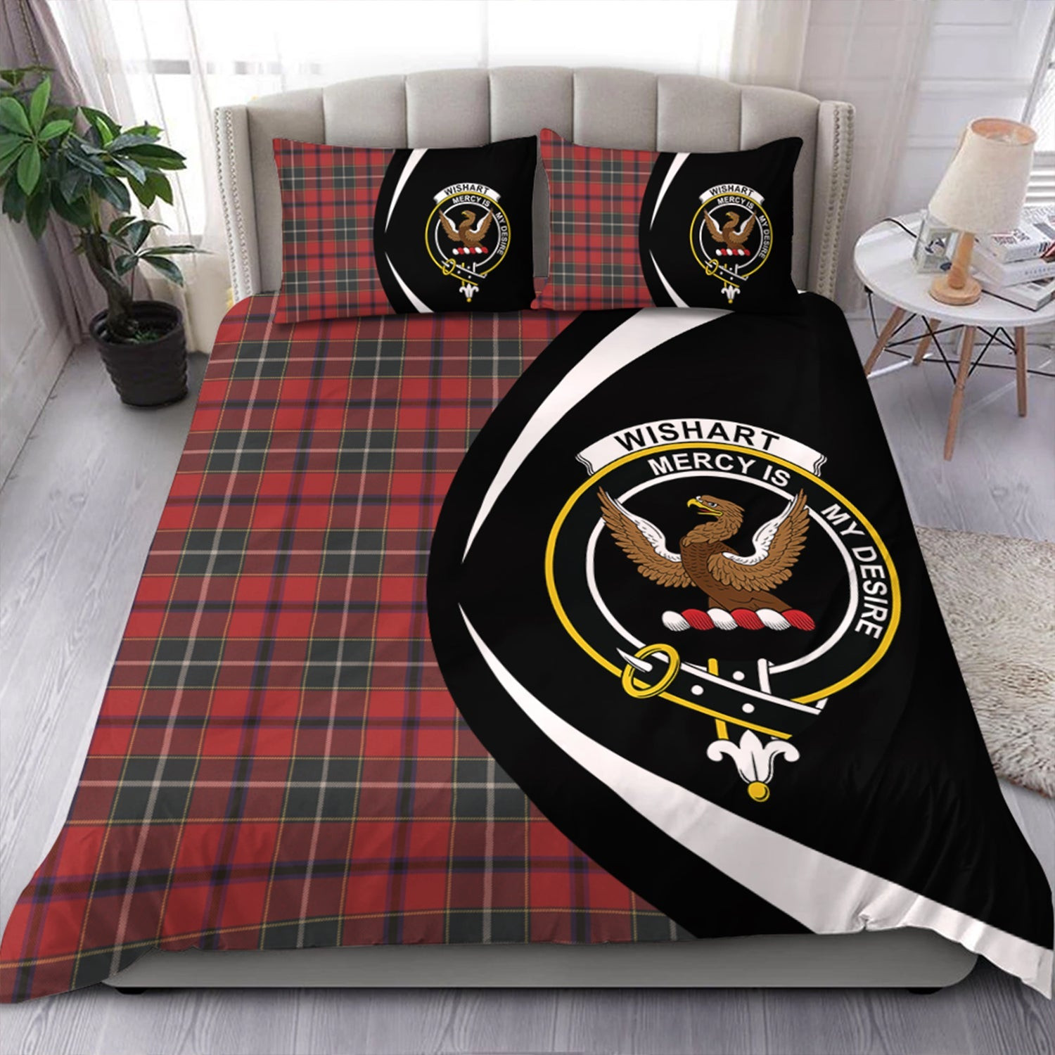ScotsTee Shop Scottish Wishart Dress Weathered Clan Badge Tartan Bedding Set Circle Style