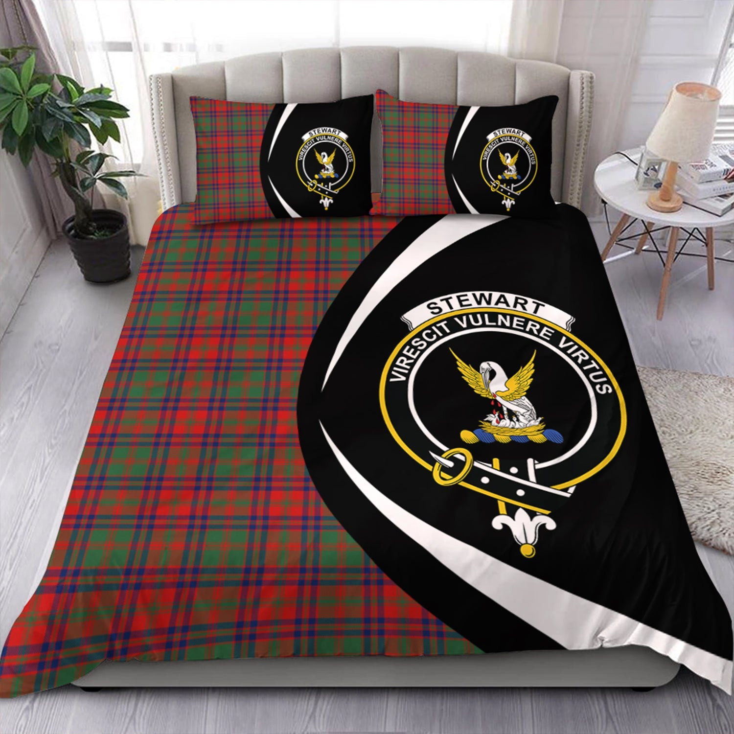 ScotsTee Shop Scottish Stewart of Killiecrankie Modern Clan Badge Tartan Bedding Set Circle Style