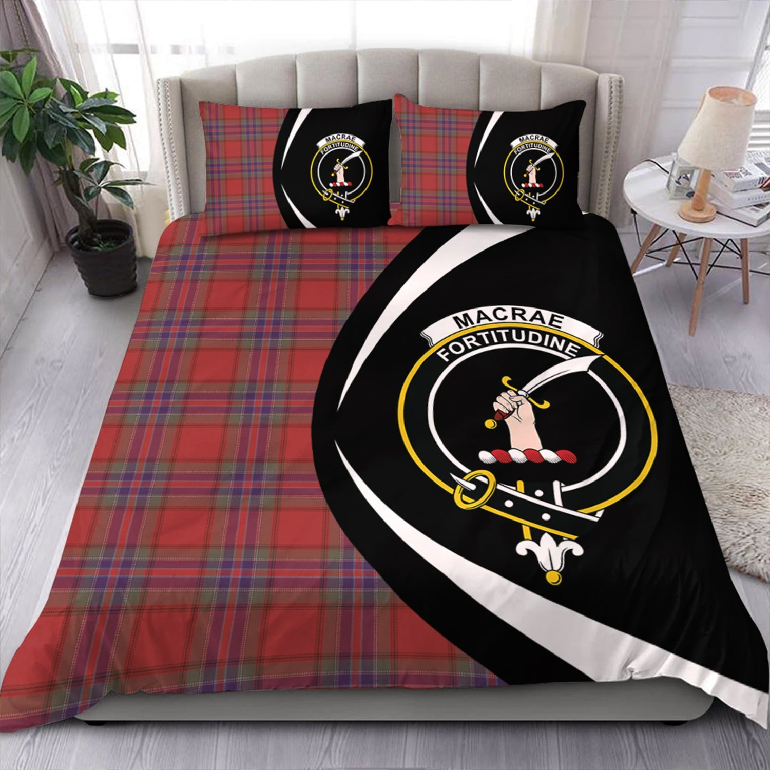 ScotsTee Shop Scottish MacRae of Ardentoul Weathered Clan Badge Tartan Bedding Set Circle Style