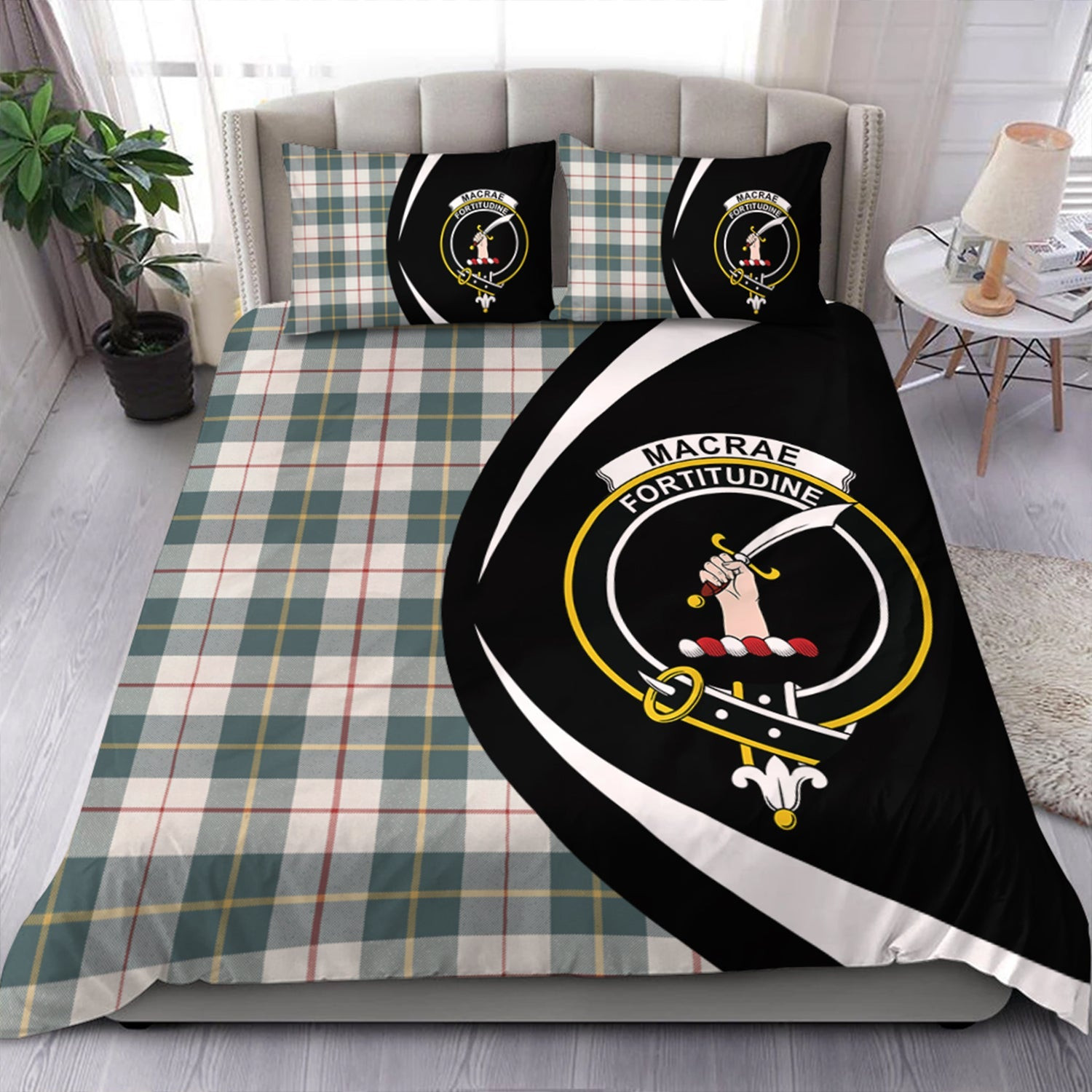 ScotsTee Shop Scottish MacRae of Conchra Weathered Clan Badge Tartan Bedding Set Circle Style