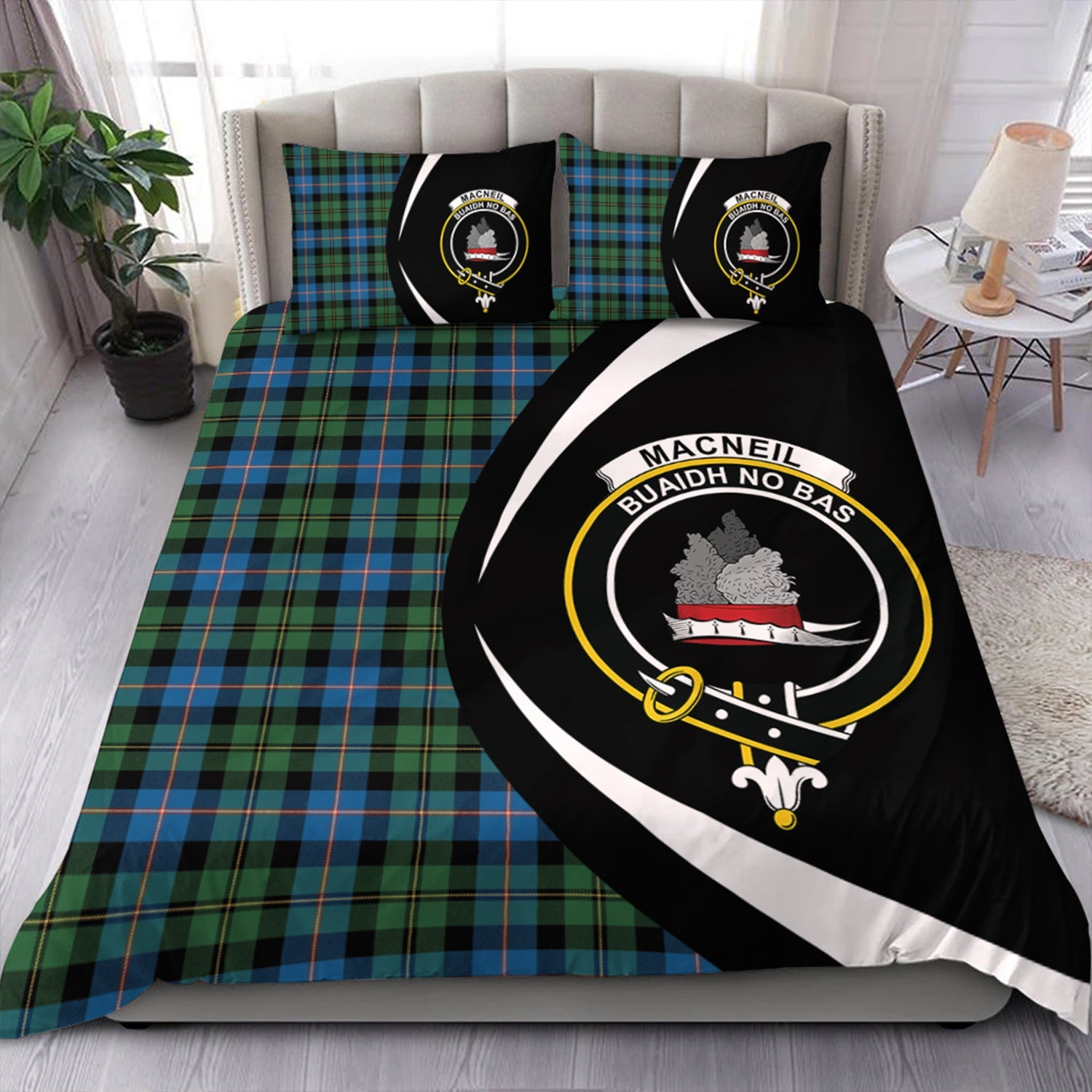 ScotsTee Shop Scottish MacNeil of Barra Old (MacNeill Old) Ancient Clan Badge Tartan Bedding Set Circle Style