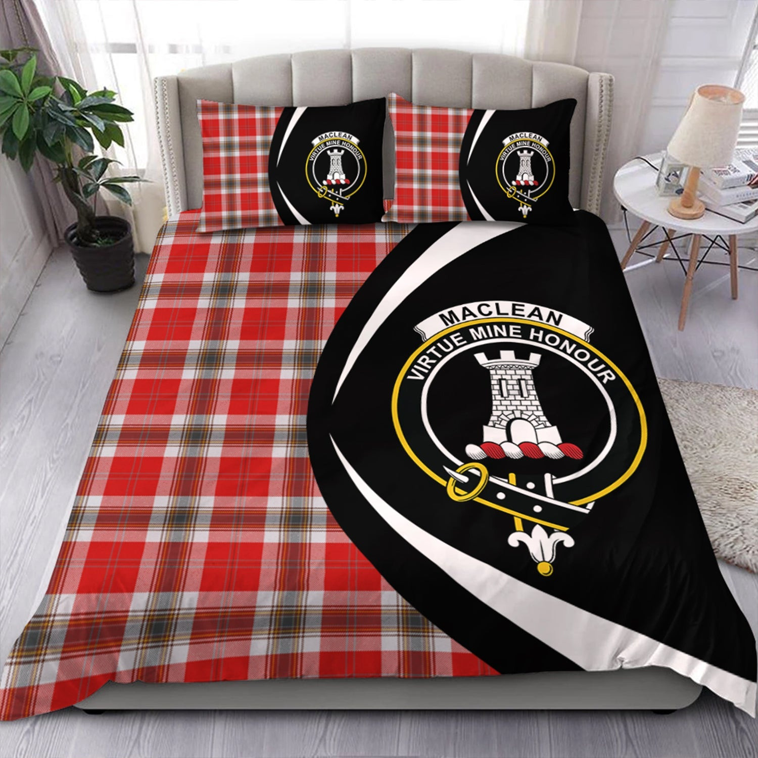 ScotsTee Shop Scottish MacLean of Duart Dress Red Modern Clan Badge Tartan Bedding Set Circle Style