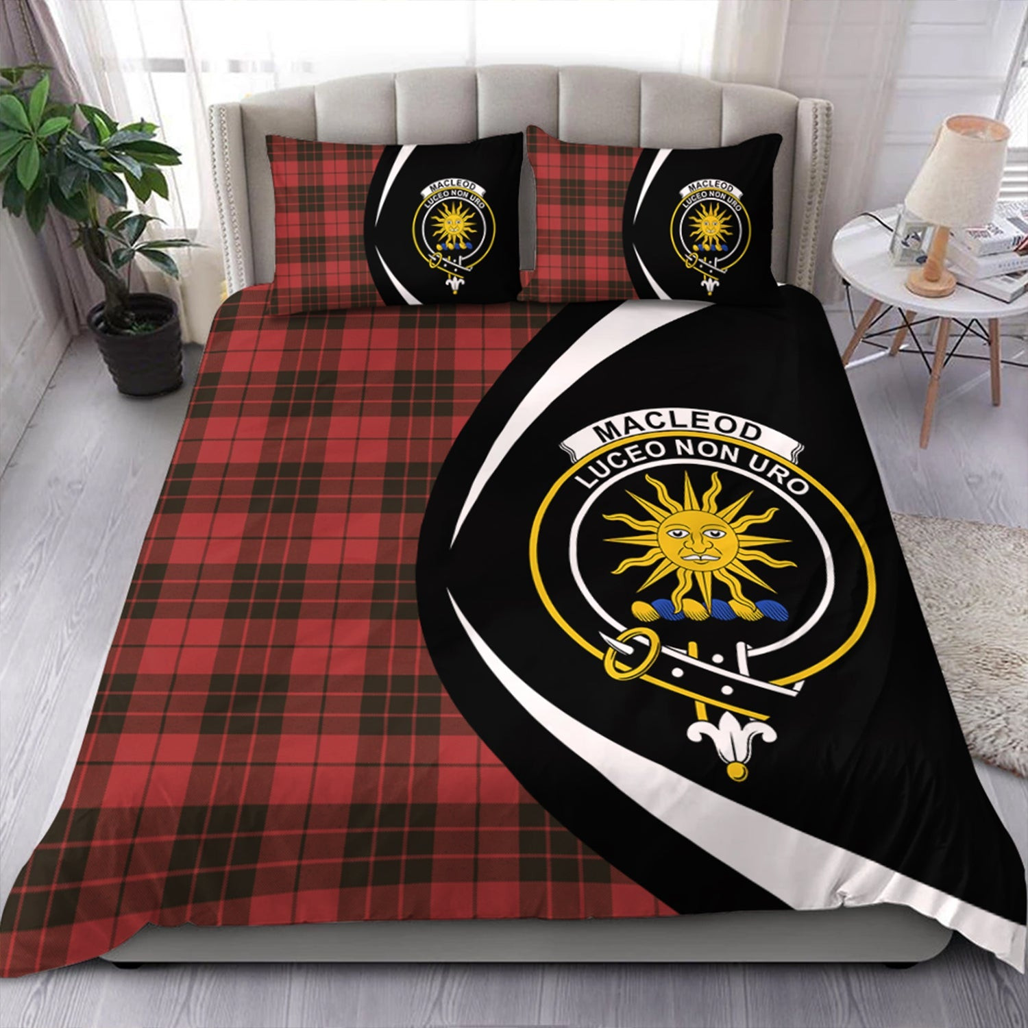 ScotsTee Shop Scottish MacLeod of Raasay Weathered Clan Badge Tartan Bedding Set Circle Style
