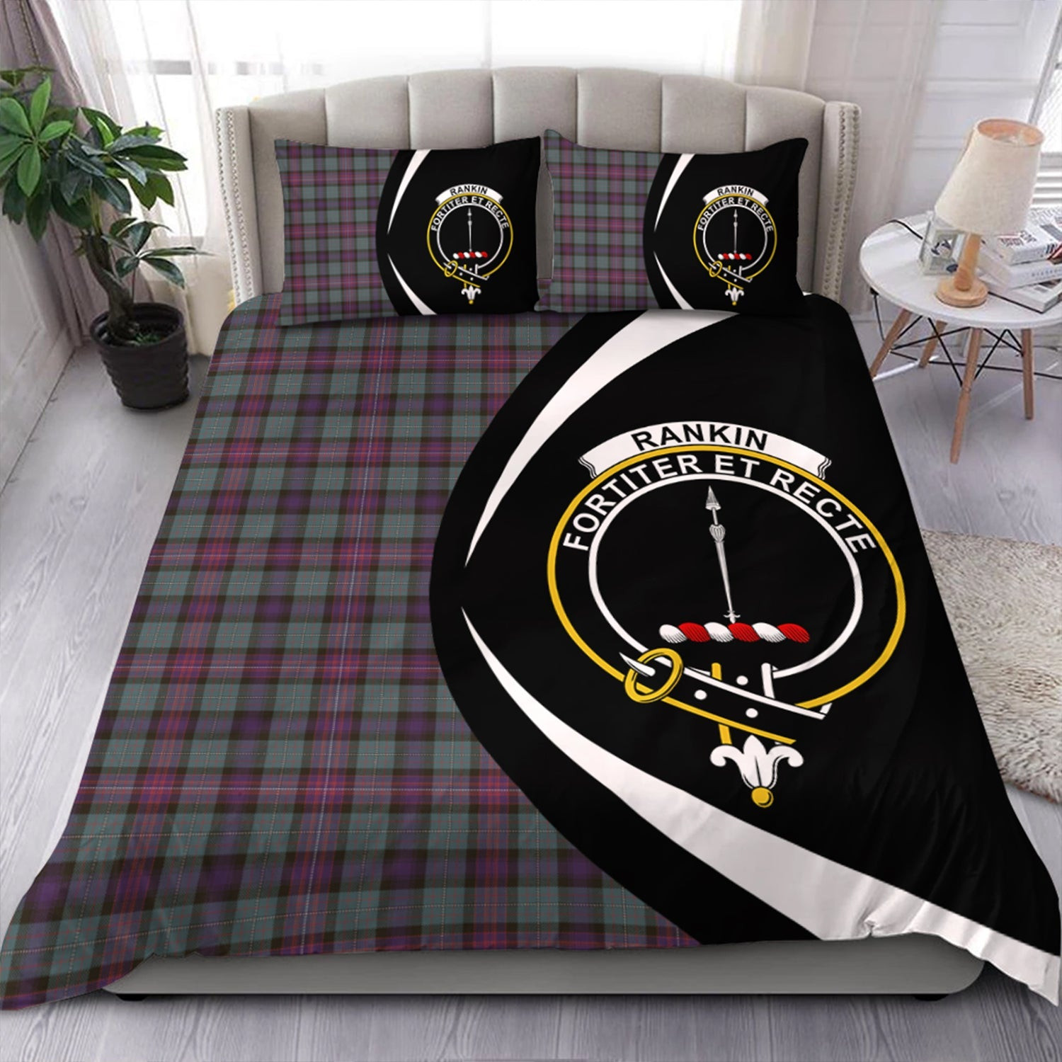 ScotsTee Shop Scottish Rankin (Dalgliesh) Weathered Clan Badge Tartan Bedding Set Circle Style