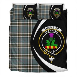 ScotsTee Shop Scottish Thomson Blue (MacThomas Blue Thompson Dress) Weathered Clan Badge Tartan Bedding Set Circle Style