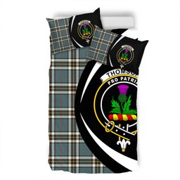 ScotsTee Shop Scottish Thomson Blue (MacThomas Blue Thompson Dress) Weathered Clan Badge Tartan Bedding Set Circle Style