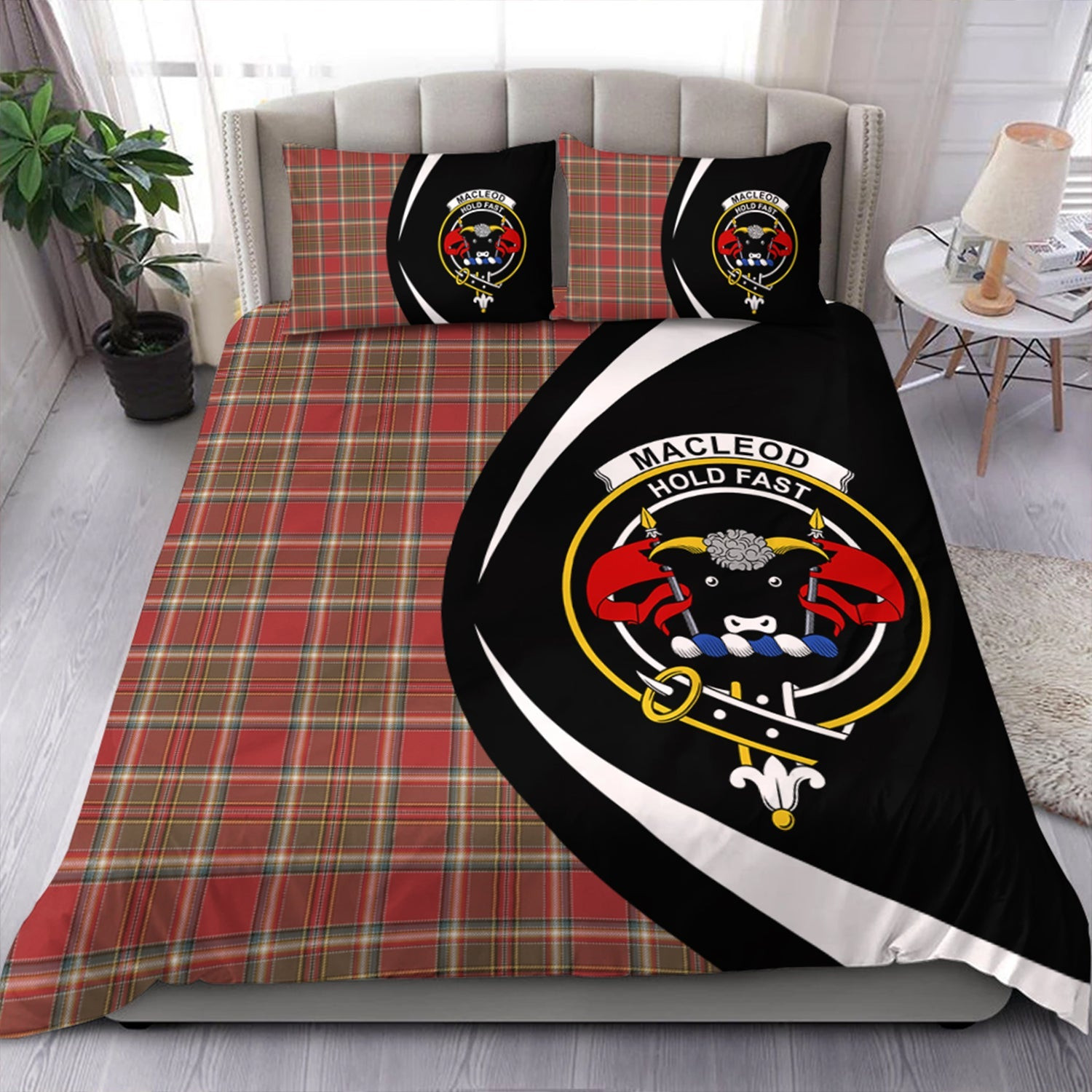ScotsTee Shop Scottish MacLeod of Gesto Weathered Clan Badge Tartan Bedding Set Circle Style