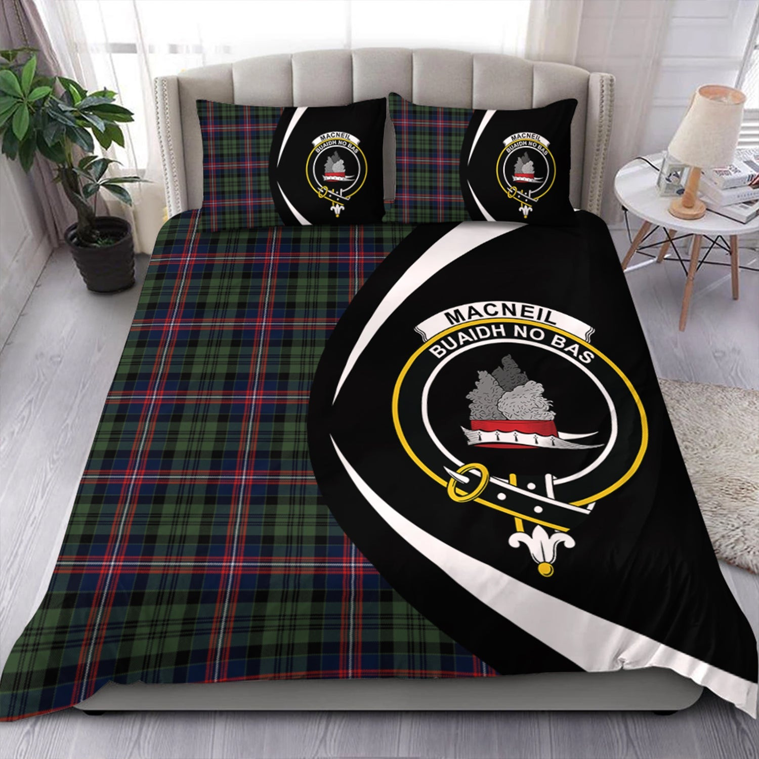 ScotsTee Shop Scottish MacNeil of Colonsay (MacNeil of Barra of Colonsay) (Highland Society of London) Modern Clan Badge Tartan Bedding Set Circle Style