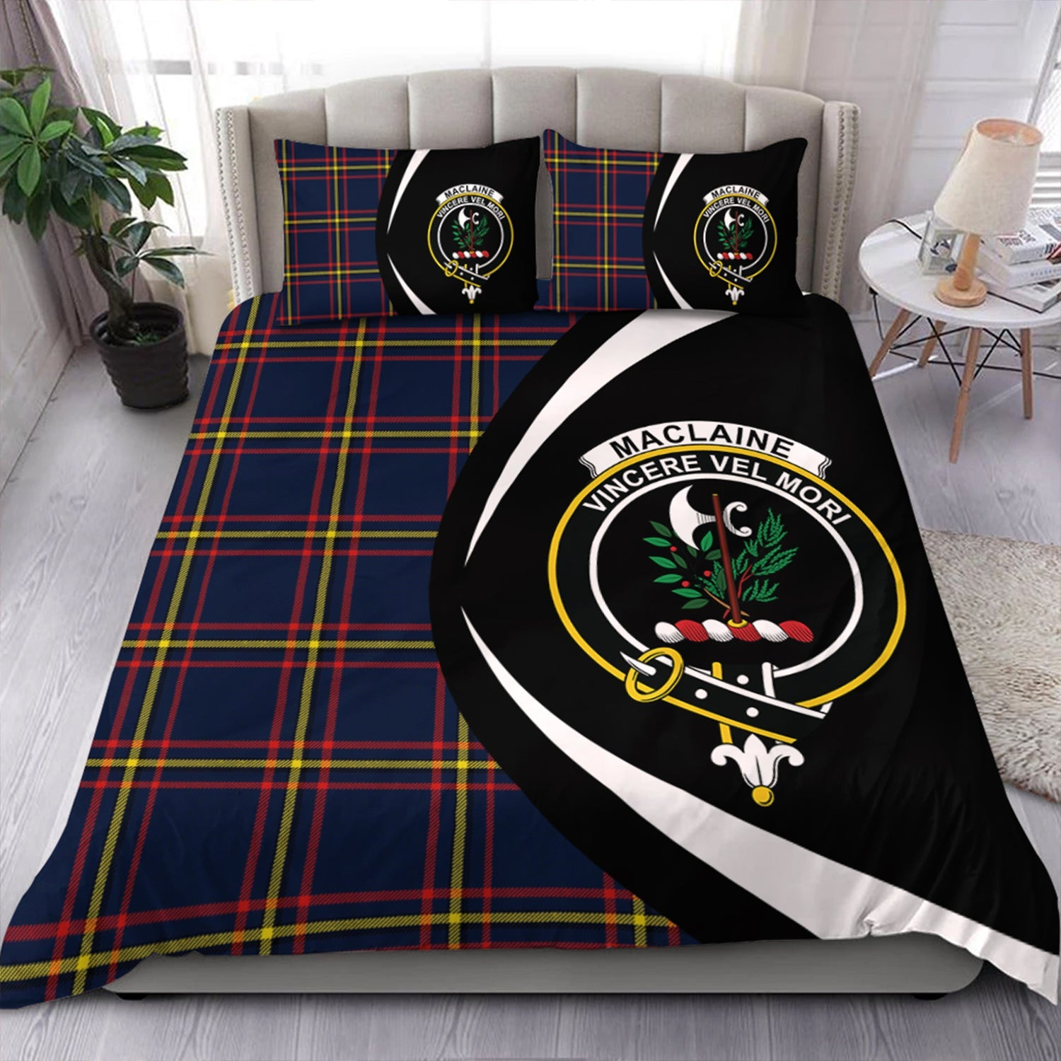 ScotsTee Shop Scottish MacLaine of LochBuie Hunting (MacLaine) Modern Clan Badge Tartan Bedding Set Circle Style