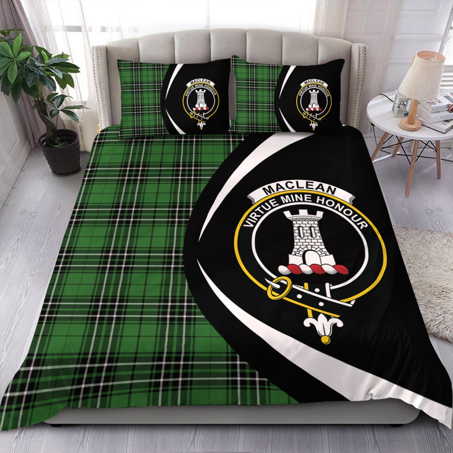 ScotsTee Shop Scottish MacLean of Duart Hunting (Vestiarium Scoticum) Ancient Clan Badge Tartan Bedding Set Circle Style
