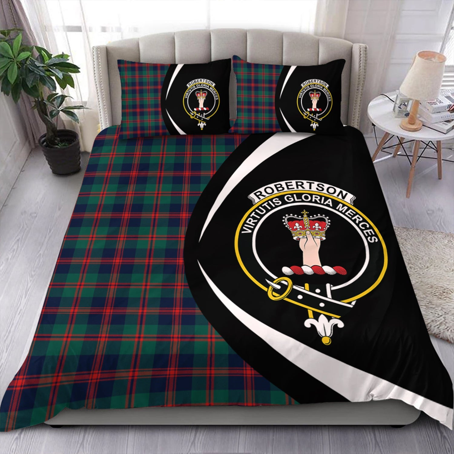 ScotsTee Shop Scottish Robertson of Struan Modern Clan Badge Tartan Bedding Set Circle Style