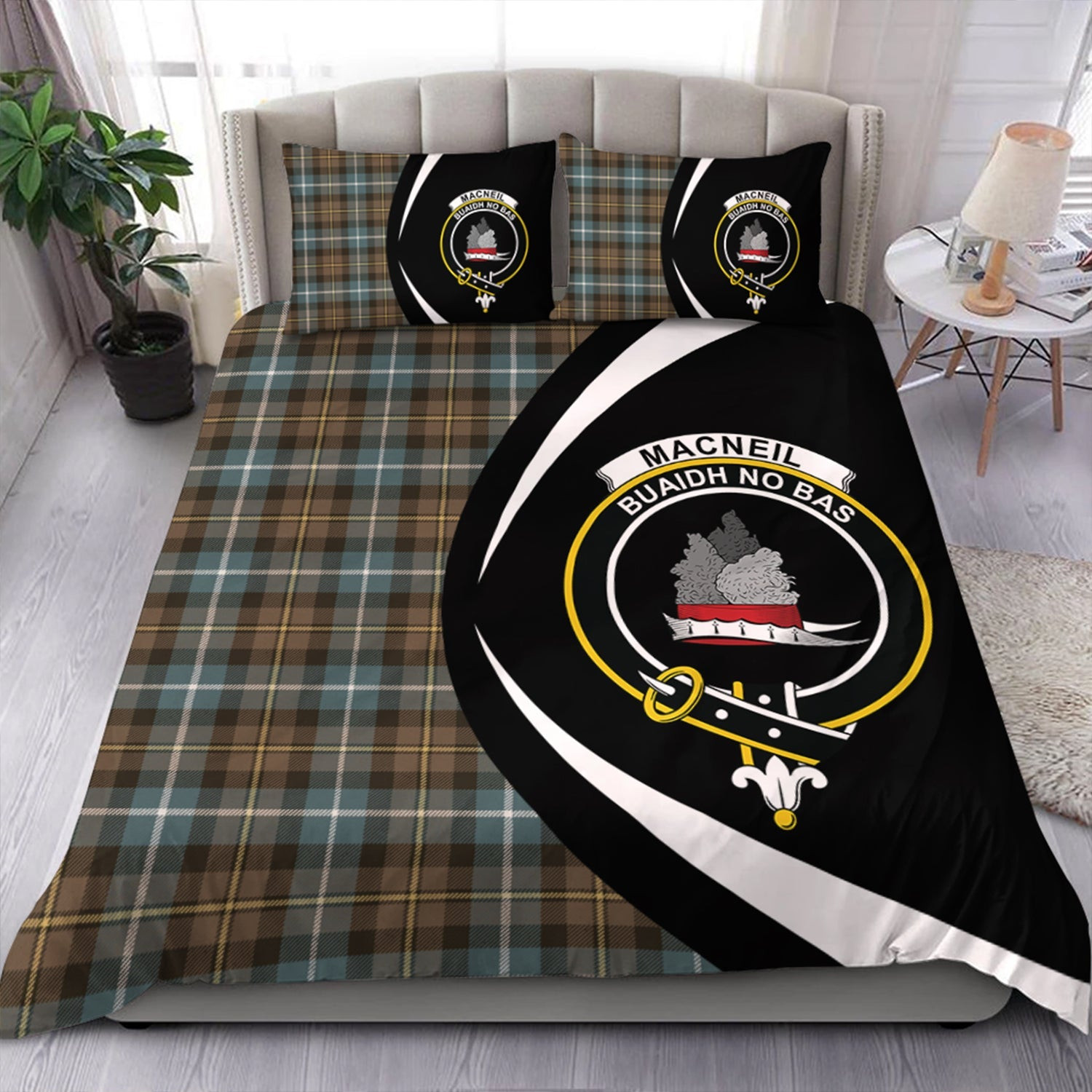 ScotsTee Shop Scottish MacNeil of Barra (MacNeil MacNeill) Weathered Clan Badge Tartan Bedding Set Circle Style