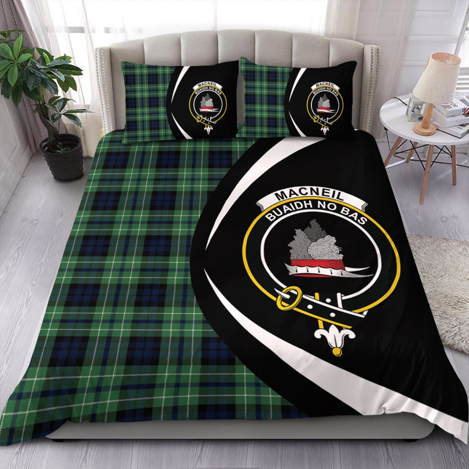 ScotsTee Shop Scottish MacNeil of Colonsay (MacNeil of Barra of Colonsay) Modern Clan Badge Tartan Bedding Set Circle Style
