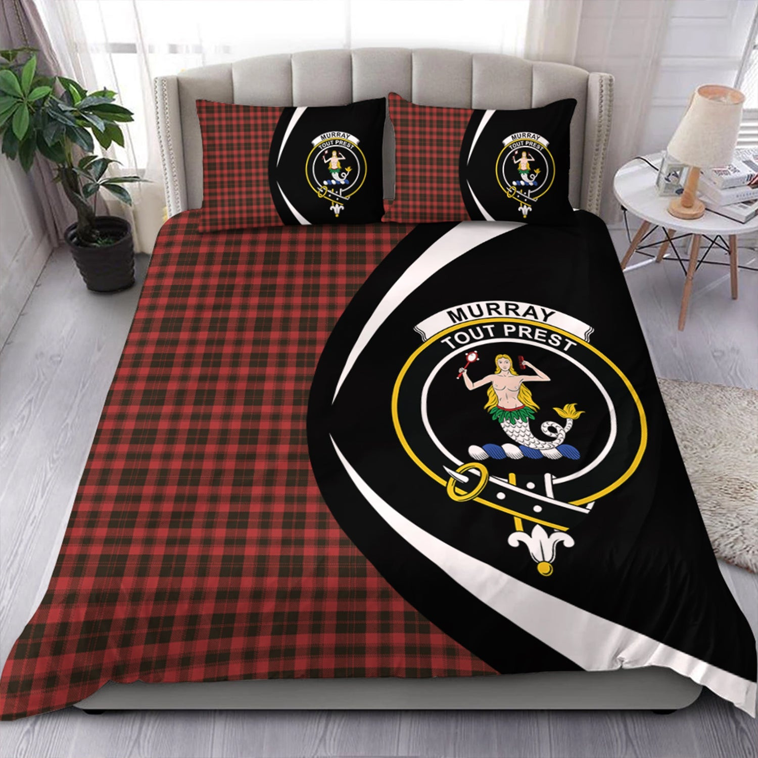 ScotsTee Shop Scottish Murray of Ochtertyre Weathered Clan Badge Tartan Bedding Set Circle Style