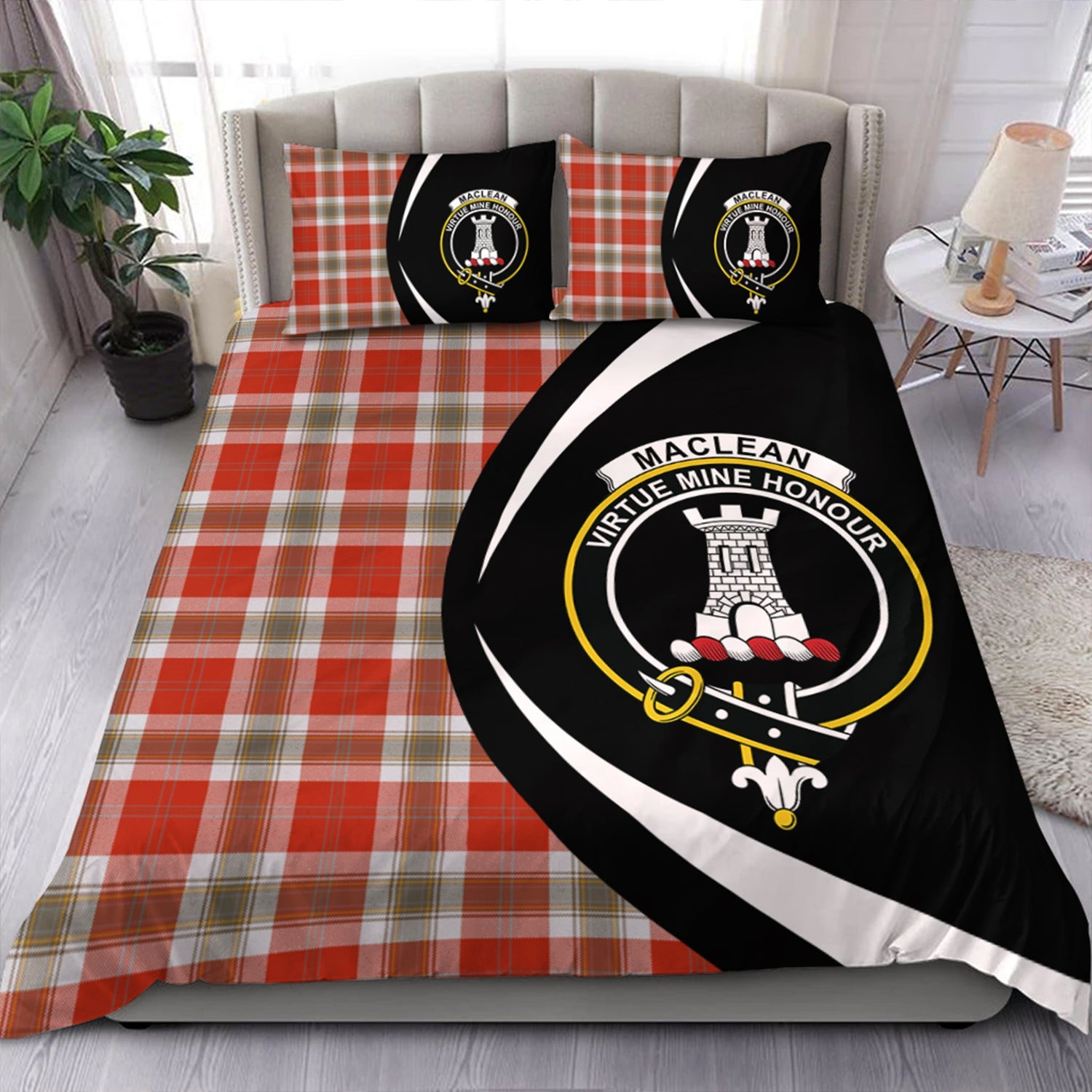 ScotsTee Shop Scottish MacLean of Duart Dress Red Ancient Clan Badge Tartan Bedding Set Circle Style