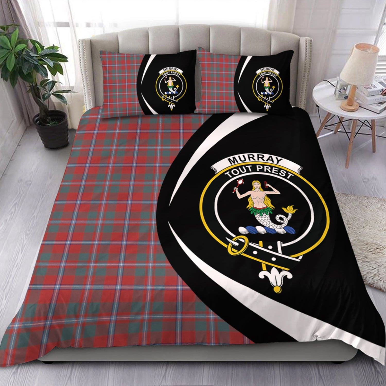 ScotsTee Shop Scottish Murray of Abercairney Portrait (Murray of Abercairney; Portrait) Weathered Clan Badge Tartan Bedding Set Circle Style