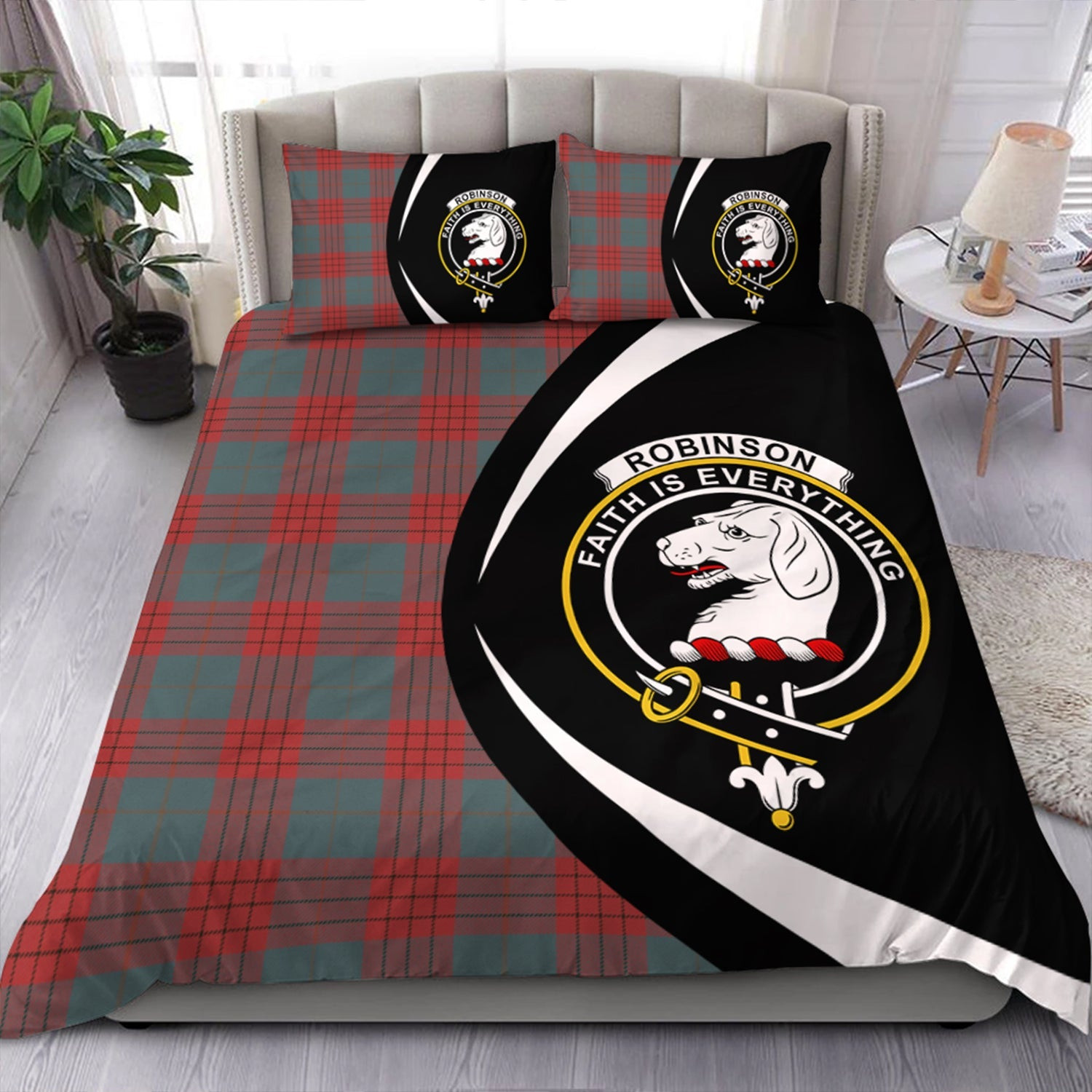 ScotsTee Shop Scottish Robinson Dress (Robins Dress) Weathered Clan Badge Tartan Bedding Set Circle Style