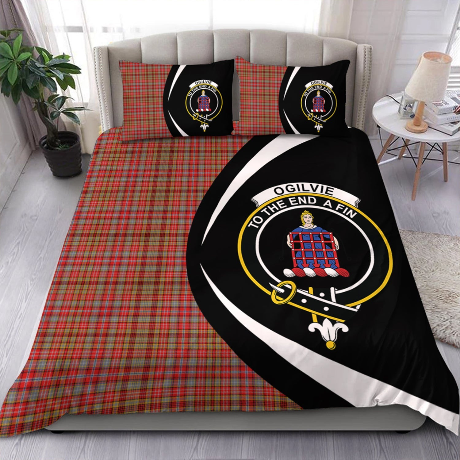 ScotsTee Shop Scottish Ogilvie of Airlie Modern Clan Badge Tartan Bedding Set Circle Style