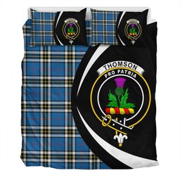 ScotsTee Shop Scottish Thomson Blue (MacThomas Blue Thompson Dress) Modern Clan Badge Tartan Bedding Set Circle Style