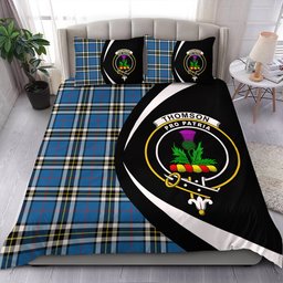 ScotsTee Shop Scottish Thomson Blue (MacThomas Blue Thompson Dress) Modern Clan Badge Tartan Bedding Set Circle Style