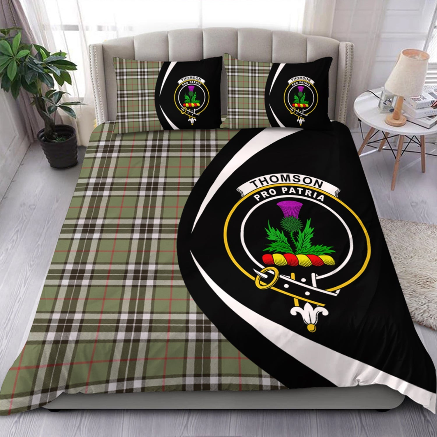 ScotsTee Shop Scottish Thomson Camel (MacThomas Thompson Camel) Weathered Clan Badge Tartan Bedding Set Circle Style