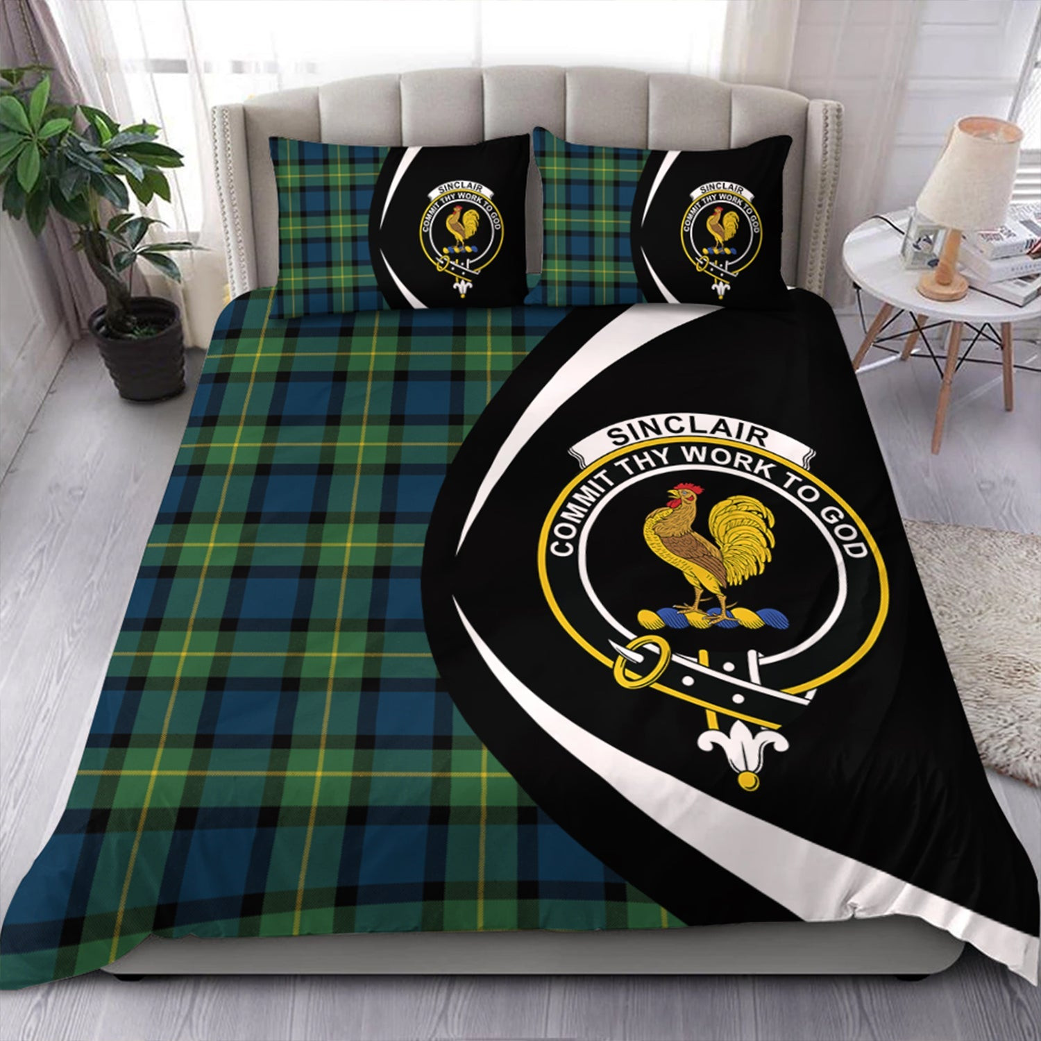 ScotsTee Shop Scottish Sinclair of Ulster Modern Clan Badge Tartan Bedding Set Circle Style