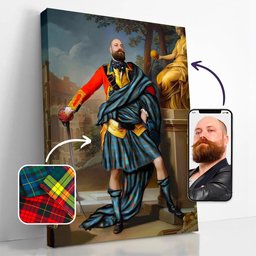 ScotsTee Shop Scottish Agnew Ancient Crest Personalized Tartan Turn Me Scottish Royal Portrait Framed Canvas Print