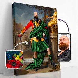 ScotsTee Shop Scottish Currie Crest Personalized Tartan Turn Me Scottish Royal Portrait Framed Canvas Print