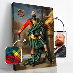 ScotsTee Shop Scottish Currie Ancient Crest Personalized Tartan Turn Me Scottish Royal Portrait Framed Canvas Print