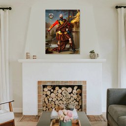 ScotsTee Shop Scottish Donald of the Isles Red Ancient Crest Personalized Tartan Turn Me Scottish Royal Portrait Framed Canvas Print