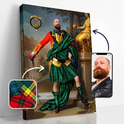 ScotsTee Shop Scottish Galloway Green Modern Crest Personalized Tartan Turn Me Scottish Royal Portrait Framed Canvas Print