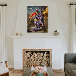 ScotsTee Shop Scottish Dunlop Dress Ancient Crest Personalized Tartan Turn Me Scottish Royal Portrait Framed Canvas Print