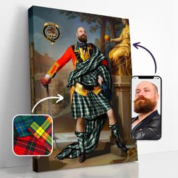 ScotsTee Shop Scottish Graham Dress Ancient Crest Personalized Tartan Turn Me Scottish Royal Portrait Framed Canvas Print