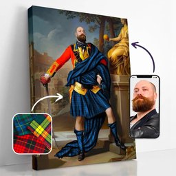 ScotsTee Shop Scottish Hannay Blue Modern Crest Personalized Tartan Turn Me Scottish Royal Portrait Framed Canvas Print