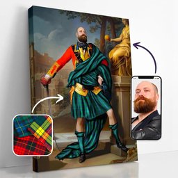 ScotsTee Shop Scottish Irvine Ancient Crest Personalized Tartan Turn Me Scottish Royal Portrait Framed Canvas Print