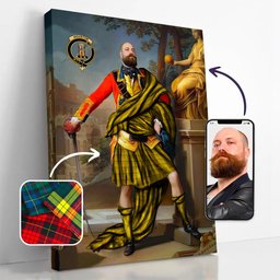 ScotsTee Shop Scottish Houston Crest Personalized Tartan Turn Me Scottish Royal Portrait Framed Canvas Print