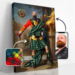 ScotsTee Shop Scottish Johnston Dress Ancient Crest Personalized Tartan Turn Me Scottish Royal Portrait Framed Canvas Print