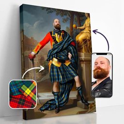 ScotsTee Shop Scottish Laing Crest Personalized Tartan Turn Me Scottish Royal Portrait Framed Canvas Print