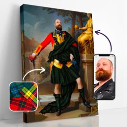ScotsTee Shop Scottish MacAlpine Crest Personalized Tartan Turn Me Scottish Royal Portrait Framed Canvas Print