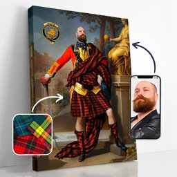 ScotsTee Shop Scottish MacIver Ancient Crest Personalized Tartan Turn Me Scottish Royal Portrait Framed Canvas Print
