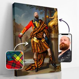 ScotsTee Shop Scottish MacMillan Dress Ancient Crest Personalized Tartan Turn Me Scottish Royal Portrait Framed Canvas Print
